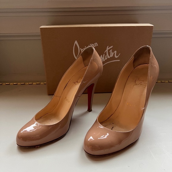 CHRISTIAN LOUBOUTIN - RON RON 100 PATENT NUDE HEELS - GENUINE, AUTHENTIC - SIZE - Picture 1 of 6